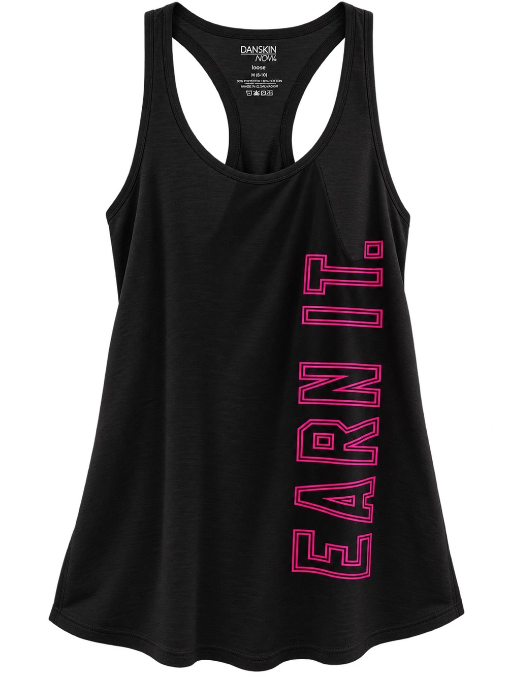 Danskin Now Black Racerback Tank with Hot Pink Vertical Graphic
